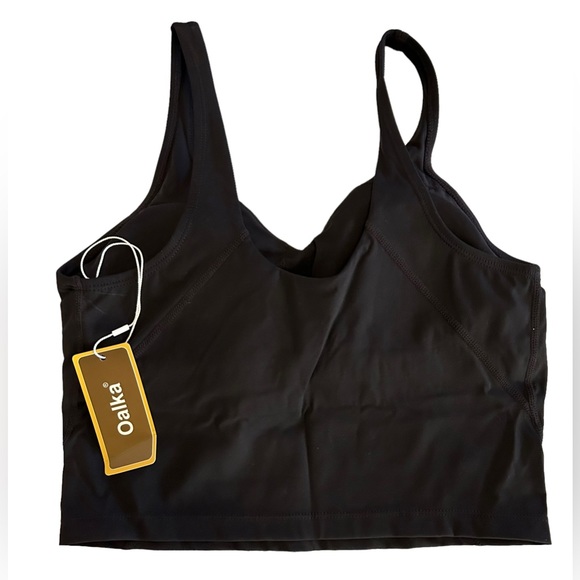 OALKA women’s longline black sports bra padded crop tank yoga workoutTop NWT - Picture 9 of 9